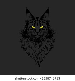 Maine Coon cat with yellow eyes on a dark background