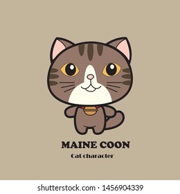 maine coon cute cat character illustration vector
