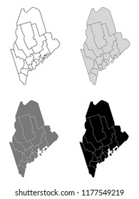Maine County Map (Gray, Black, White)