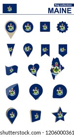Maine Flag Collection. Big set for design. Vector Illustration.