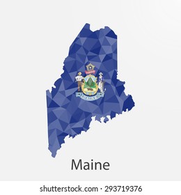Maine flag map in geometric,mosaic polygonal style.Abstract tessellation,background. Low poly vector illustration EPS10