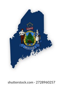 Afiche del mapa de la bandera de Maine. Obra de arte de decoración de pared de orgullo estatal de EE. Arte digital patriótico imprimible. Ilustración vectorial detallada