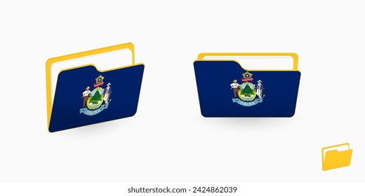 Maine flag on two type of folder icon. Vector illustration.