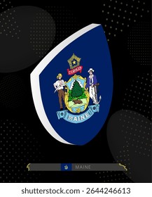 Maine Flag Shield icon in 3D on Dark Modern Abstract Rugby Background. Perfect for sports events, heritage themes, national celebrations, and patriotic designs.