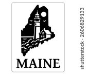Maine Lighthouse Laser Cut Stencil or Woodworking Vector Template