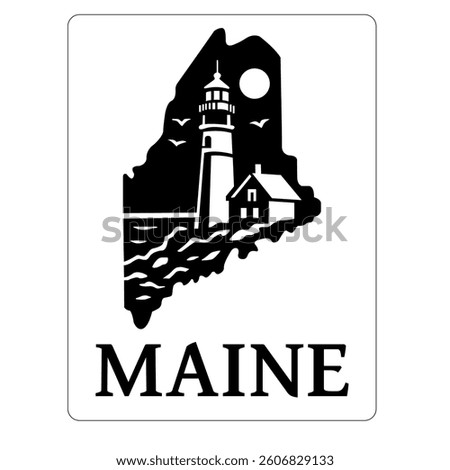 Maine Lighthouse Laser Cut Stencil or Woodworking Vector Template
