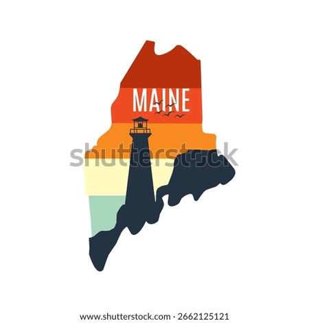 Maine Lighthouse Sunset Retro Design 