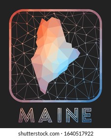 Maine map design. Vector low poly map of the us state. Maine icon in geometric style. The us state shape with polygnal gradient and mesh on dark background.