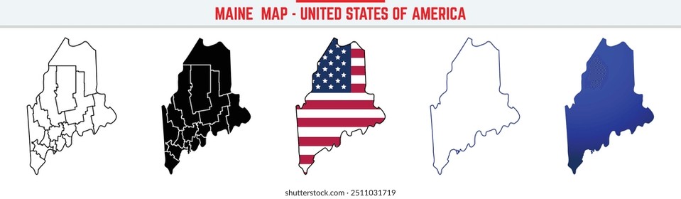 Maine Map with editable stroke icon. Maine USA State thin line icon, Maine map vector illustration, Maine, ME blue silhouette vector map