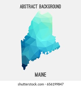 Maine map in geometric polygonal,mosaic style in cold shades.Abstract tessellation,modern design background,low poly. Vector illustration.