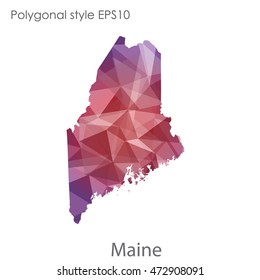 Maine map in geometric polygonal,mosaic style.Abstract gems triangle,modern design background. Vector illustration EPS10