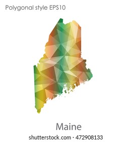 Maine map in geometric polygonal,mosaic style.Abstract gems triangle,modern design background. Vector illustration EPS10
