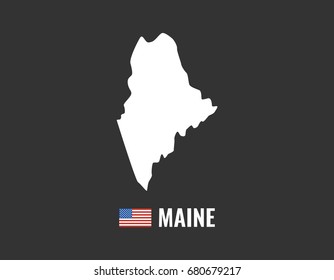 Maine map isolated on black background silhouette. Maine USA state. American flag. Vector illustration.