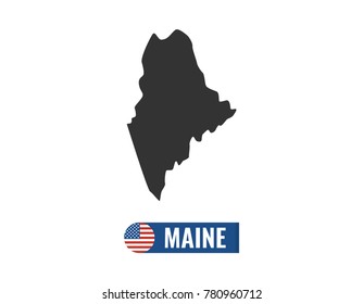 Karte einzeln auf weißem Hintergrund, Silhouette. Bundesstaat Maine USA. Amerikanische Flagge. Vektorgrafik.