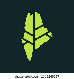 Maine map plant leaf logo. Creative eco and nature organic logo design template.