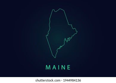 Maine Map- State of USA Map International vector template with thin black outline or outline graphic sketch style and Green color isolated on dark background - Vector illustration eps 10