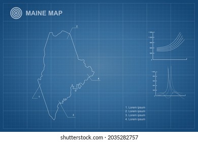 Maine map - State of USA Map International vector template with outline style and white color isolated on blueprint background - Vector illustration eps 10