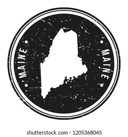 Maine Map Symbol Round Design Stamp Travel and Business.