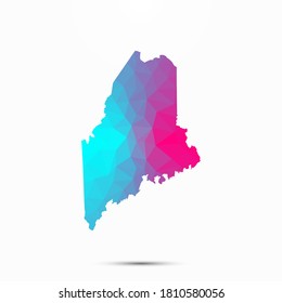 Maine map triangle low poly geometric polygonal abstract style. Cyan pink gradient abstract tessellation modern design background low poly Maine abstract map. Vector illustration