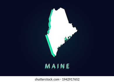 Maine Map - USA, United States of America map, World map vector template with green and white  color gradient isolated on dark background - Vector illustration eps 10