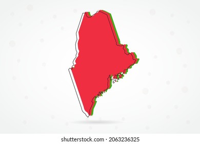 Maine Map - USA, United States of America map vector template with including red, green and black outline sketch isolated on white background - Vector illustration eps 10
