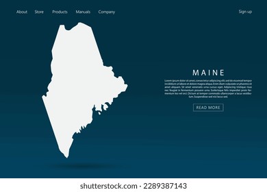 Maine Map - USA, United States of America Map vector template with 3d white color on dark blue and green gradient color background for website template design - Vector illustration eps 10