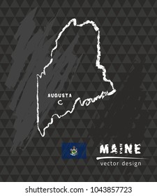 Maine map, vector pen drawing on black background