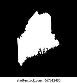 Maine map in white on black background