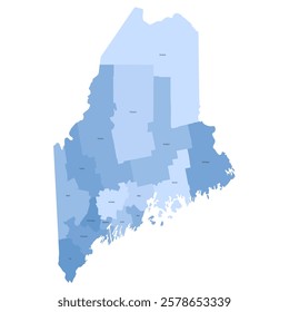 Maine, ME - detailed political map of US state. Administrative map divided into counties. Blue map with county name labels. Vector illustration