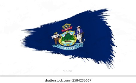 Maine National Flag with Textured Brush Strokes. Artistic Brush Stroke Design.