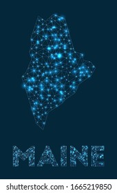 Maine network map. Abstract geometric map of the US state. Internet connections and telecommunication design. Radiant vector illustration.