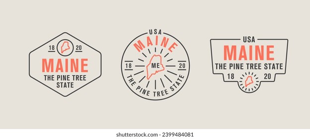 Maine - The Pine Tree State. Maine state logo, label, poster. Vintage poster. Print for T-shirt, typography. Vector illustration