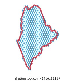 Mapa de población principal. Las figuras de palo que la gente mapea con el atrevido borde rojo translúcido del estado. Patrón de iconos de hombres y mujeres. Ilustración vectorial aislada. Trazo editable.