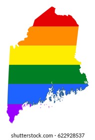 Maine pride gay map with rainbow flag colors. United States of America. 