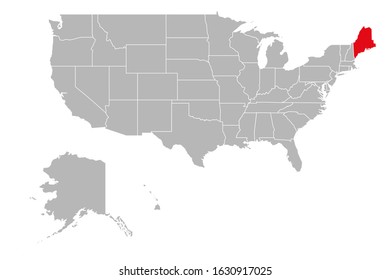 Maine province highlighted on USA political map. Gray background.