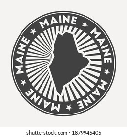 Maine round logo. Vintage travel badge with the circular name and map of us state, vector illustration. Can be used as insignia, logotype, label, sticker or badge of the Maine.