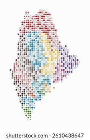 Maine, shape of the state built of colored cells. Digital style map of the Maine on white background. Small size circle blocks. Artistic vector illustration.