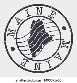 Maine Stamp Postal. Map Silhouette Seal. Passport Round Design. Vector Icon. Design Retro Travel.