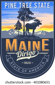 Maine state emblem, the dawn on a blue background