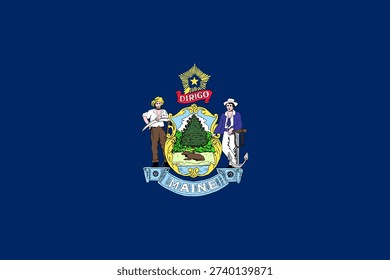 Maine state flag 3-2 ratio. Part of The United States of America. Clean design for print, web, or educational use. Vector illustration.