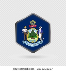 Maine State Flag Icon in Hexagon Shape.