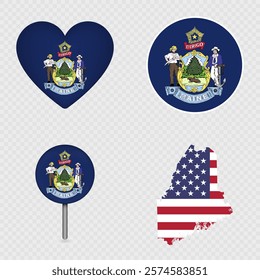 Maine State Flag Icons Pack. Vector illustration.