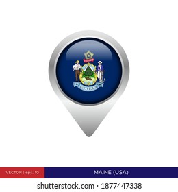 Maine State Flag Map Pin Icon Vector Illustration Design Template.