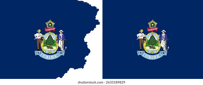 Maine State flags vector. Standard flag and with torn edges