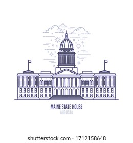 Maine State House located in the city of Augusta. The state capitol building and government of U.S. state Maine . The great example of Federal architecture style. City sight linear vector icon