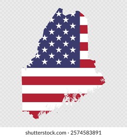 Maine state map with American national flag.