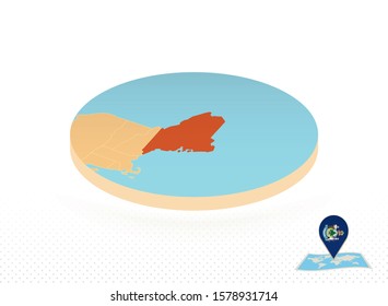 Maine state map designed in isometric style, orange circle map of US state Maine for web, infographic and more.