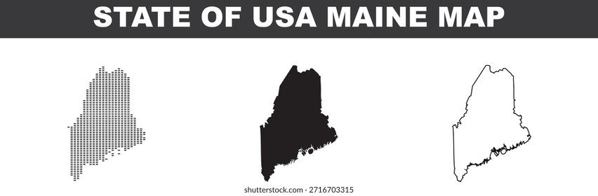 Mapa de estado do Maine em diferentes estilos sobre fundo branco mapas de estado dos EUA