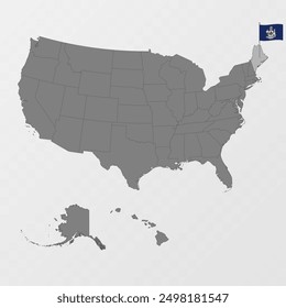 Maine state map with flagpole. Vector illustration.