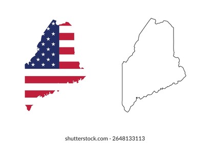 Maine state map with USA flat design and simple black outline. Patriotic and educational vector perfect for presentation, learning, or design projects.